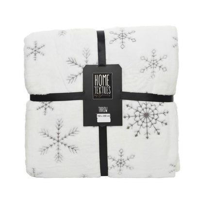 Emery Jensen plush snowflake throw blanket, soft decorative throw with snowflake pattern for cozy winter decor.