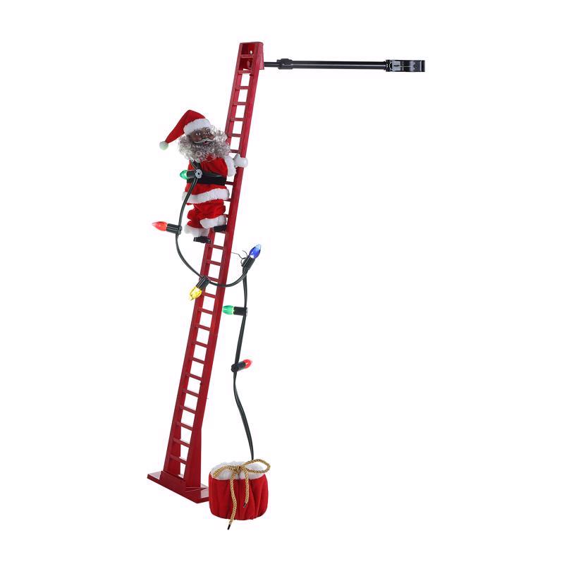 Emery Jensen plush decor Santa ladder figurine, 40 inches tall, soft and festive holiday decoration for home or display.