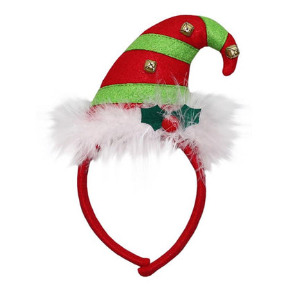 Emery Jensen plush elf hat headband with colorful, soft Christmas-themed decor and festive details.