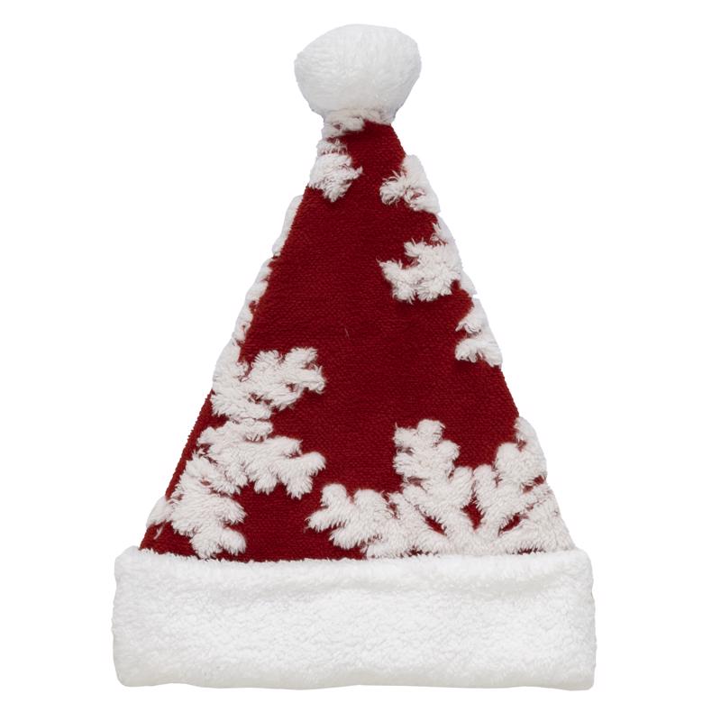 Pack of 12 Emery Jensen plush decor Cmas hat snowflake in red and white, soft festive holiday decorative plush items