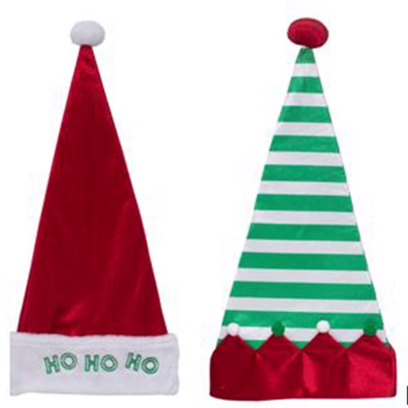 Pack of 12 plush velvet Santa hats by Emery Jensen, 24-inch size, festive Christmas holiday decor accessories.