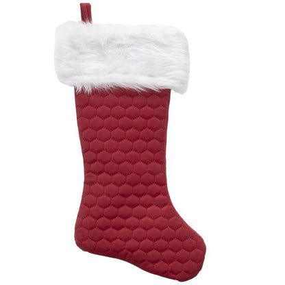 Set of 12 Emery Jensen plush Christmas stockings in red and white, 20 inches tall, for holiday decoration.