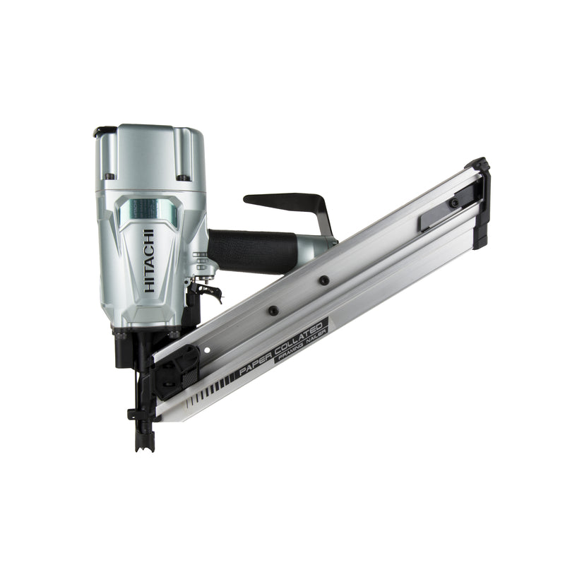 Emery Jensen framing nailer 3-1/4 inch pneumatic nailer for construction and framing projects, shown in a professional workshop setting.
