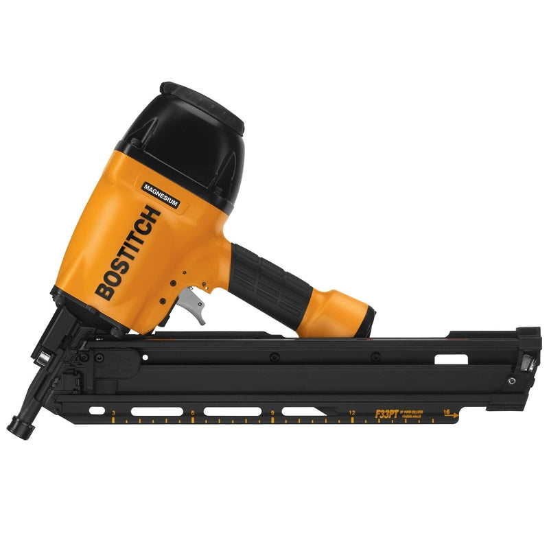 Emery Jensen framing nailer C-head, pneumatic nailer for construction, showing metal body and nail magazine.