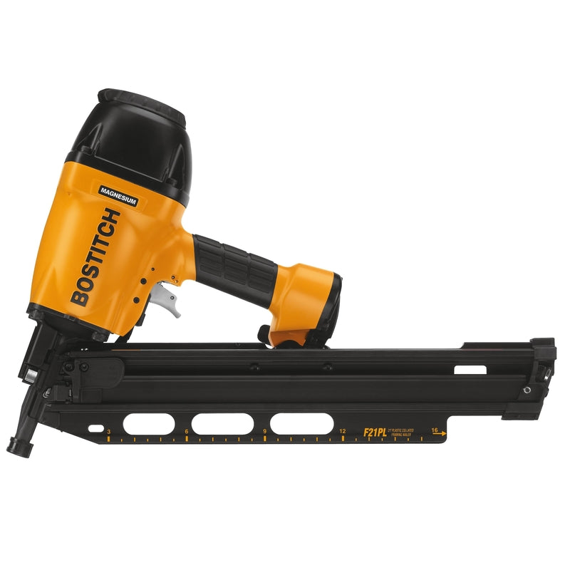 Emery Jensen pneumatic framing nailer for metal construction with a professional grip and metal magazine for heavy-duty use.