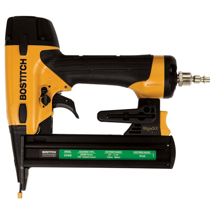 Emery Jensen pneumatic crown stapler 7/32 inch 18 gauge, handheld industrial staple gun for woodworking and upholstery projects.