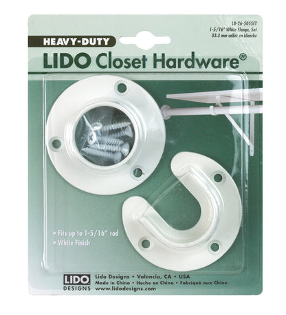 Emery Jensen Lido Closet Flange White pole socket for closet rod installation, durable white metal construction.