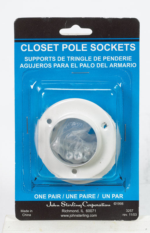 Emery Jensen white pole socket CD2 for securing poles, shown mounted on a surface in a clean, professional setting.