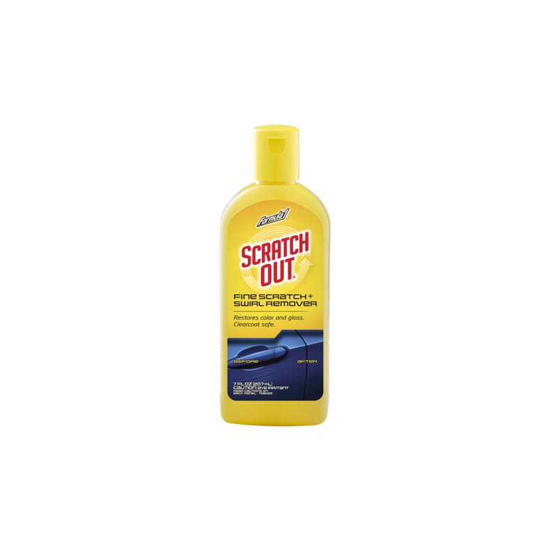 Emery Jensen Scratch-out Liquid polishing compound in a 7 oz bottle, designed for removing scratches from surfaces.