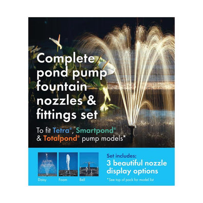 Emery Jensen pond pump kit with fountain pump, including hoses and fittings, designed for pond and fountain water features.