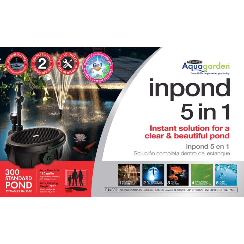 Emery Jensen black pond pump kit for 300-gallon ponds, includes pond and fountain pump components.