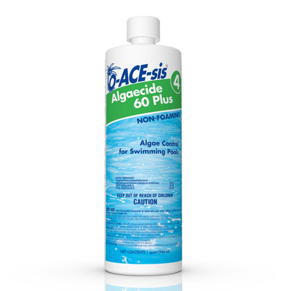 Emery Jensen Algaecide 60PLUS pool chemical, 1-quart bottles, pack of 12, used for algae prevention in swimming pools.