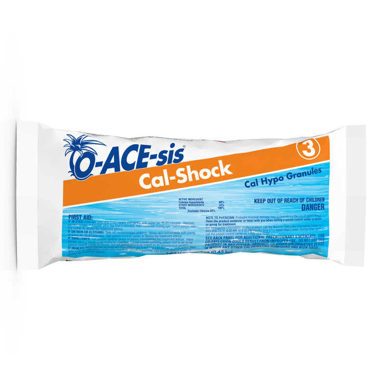 Emery Jensen Cal-Shock 1lb pool chemical packs, 12-pack for chlorine shock treatment in swimming pools.