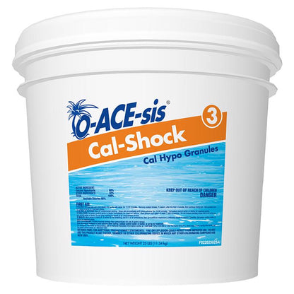 Emery Jensen Cal-Shock 25lb pool chemical bag for water sanitation and chemical treatment in swimming pools.