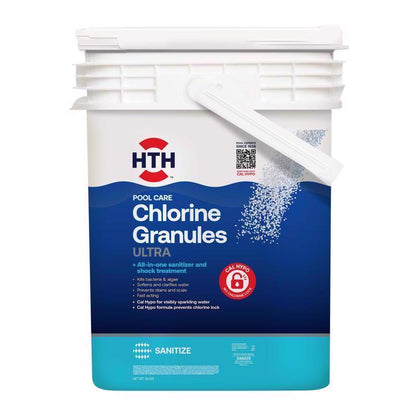Emery Jensen chlorinating granules in a 50lb bag for pool chemicals, showing the white granular product and packaging.