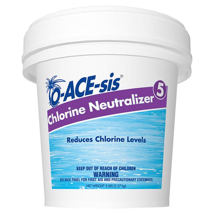 Emery Jensen pool chemicals, 8-pack of 5lb chlorine neutralizer bottles for maintaining balanced pool water.