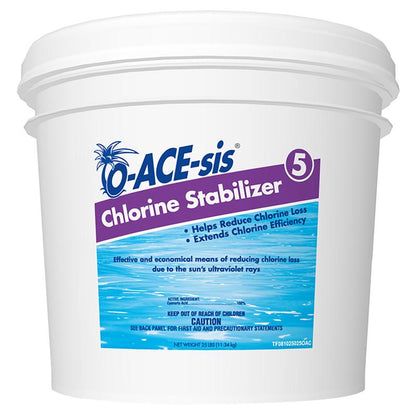 Emery Jensen chlorine stabilizer 25lb container, pool chemical for maintaining balanced water chlorine levels