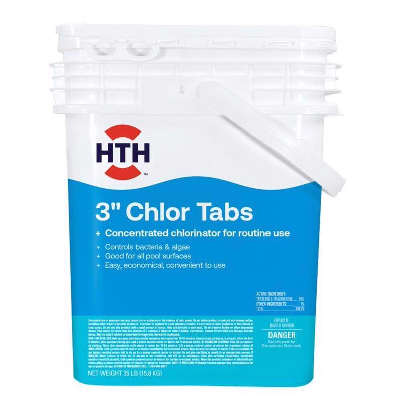 Emery Jensen pool chemicals, 35-pound chlorinating tablets, designed for maintaining clean and sanitized swimming pool water.