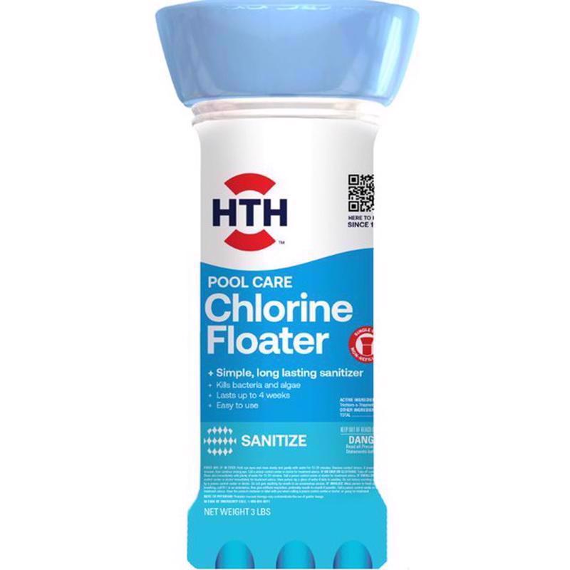 Emery Jensen HTH Floater pool chemicals, 3 lbs each, in a pack of three, used to dispense chlorine in swimming pools