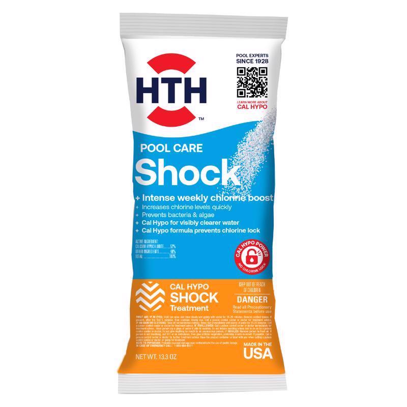 Emery Jensen HTH Shock Treat pool chemicals, 13.3oz bottles, pack of 18, for maintaining clean and safe swimming pool water.