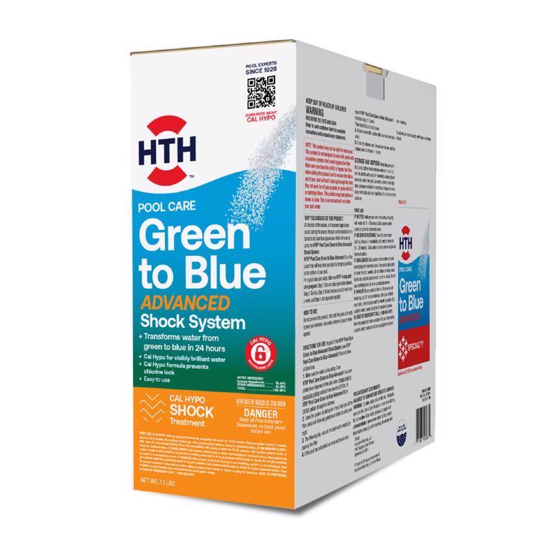 Emery Jensen HTH Pool Chemicals Shock, green to blue, pack of 2, used for pool water treatment and sanitation.