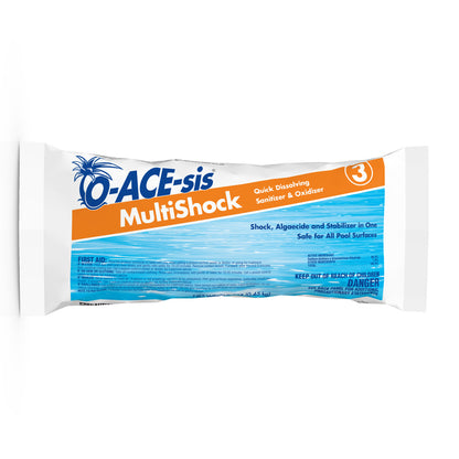 Emery Jensen Multishock pool chemicals in 1 lb bags, pack of 12, for pool sanitizing and algae control