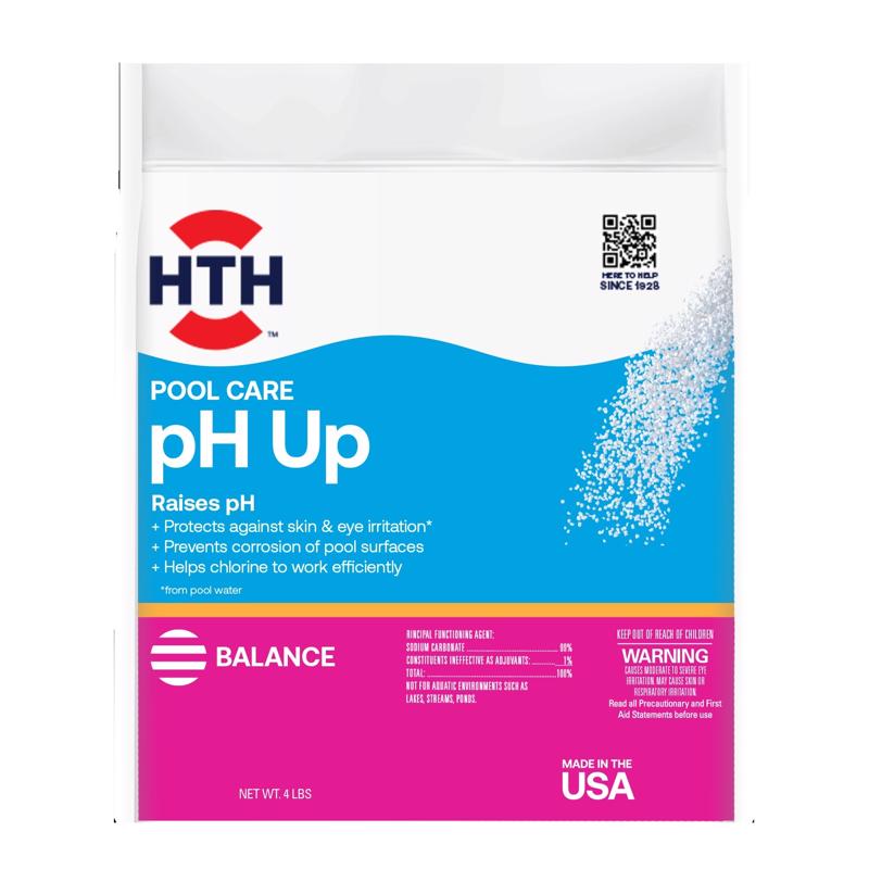 Four 4lb bottles of Emery Jensen PH Balance Increaser pool chemicals, used to raise pH levels in swimming pools.