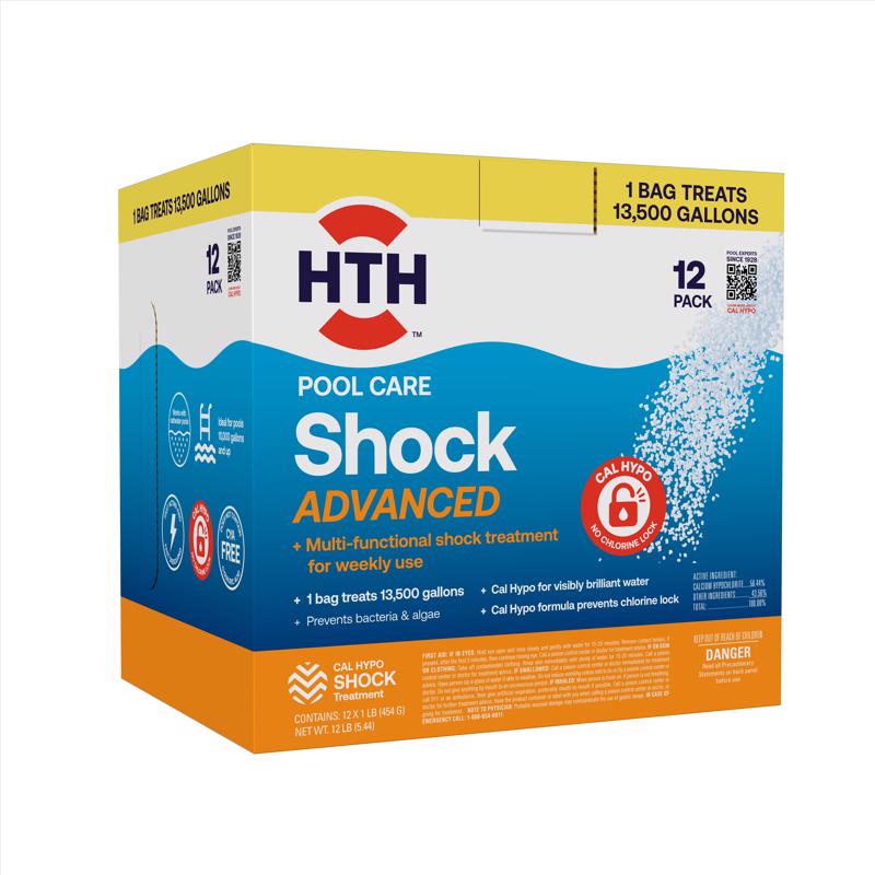 Emery Jensen pool chemicals, 12lb shock pack of 3, for pool sanitation and water clarity, shown in the image.