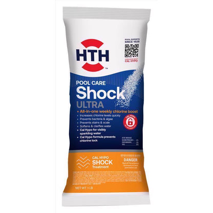 Emery Jensen pool chemicals Shock Treatment Ultra 1lb packs, 15-count, used for maintaining clean and safe swimming pool water.