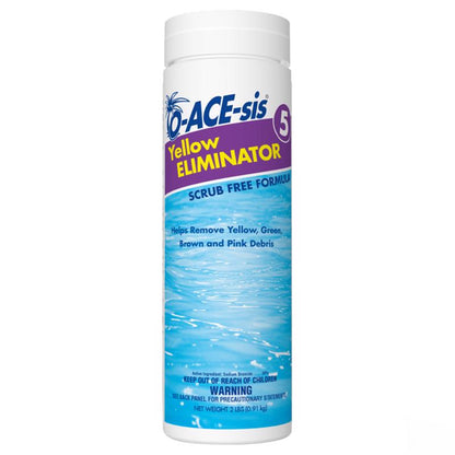 Yellow Eliminator pool chemical by Emery Jensen, 2lb. packs, used for algae control in swimming pools, shown in a pack of 12.