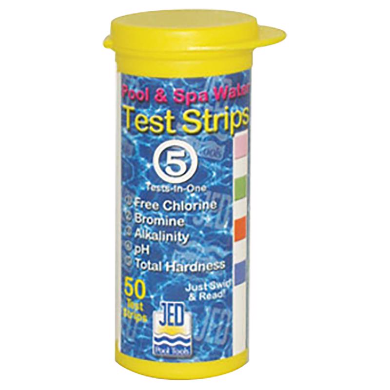 Emery Jensen pool and spa test strips pack of 50 for water quality testing, part of pool maintenance equipment.
