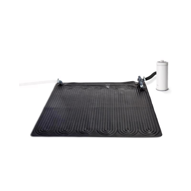 Emery Jensen solar pool heater kit for pool maintenance, featuring solar panels and installation accessories.