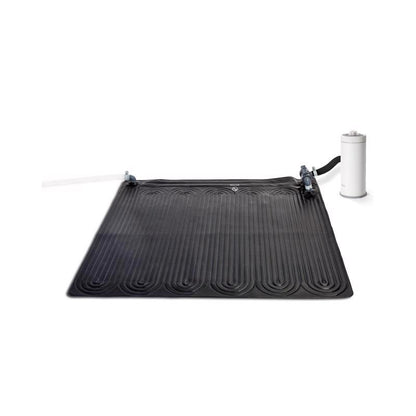 Emery Jensen solar pool heater kit for pool maintenance, featuring solar panels and installation accessories.