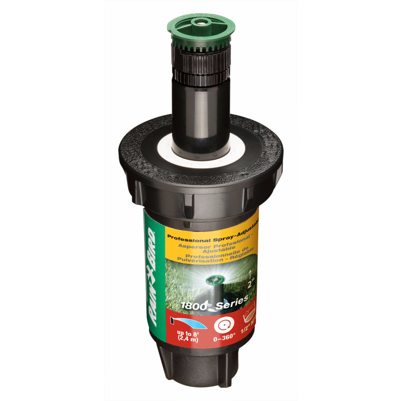 Emery Jensen pop-up sprinkler unit, adjustable 2-inch, 8-foot spray radius, designed for efficient lawn irrigation.