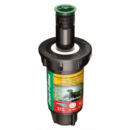 Emery Jensen pop-up sprinkler unit, adjustable 2-inch, 8-foot spray radius, designed for efficient lawn irrigation.