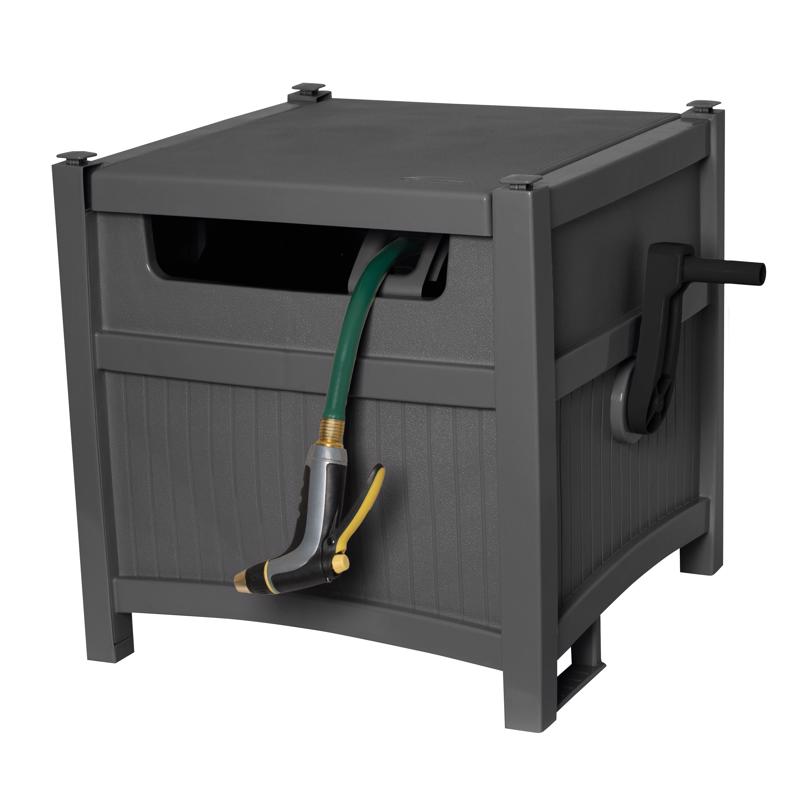 Emery Jensen Hideaway Hose Reel 225ft portable garden hose reel with durable frame and easy rewind mechanism.