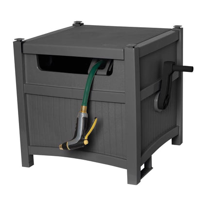 Emery Jensen Hideaway Hose Reel 225ft portable garden hose reel with durable frame and easy rewind mechanism.