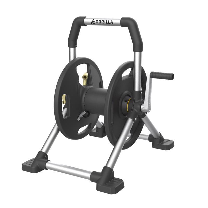 Emery Jensen portable hose reel cart with 150-foot capacity, featuring a sturdy design and easy-to-maneuver handle for gardening.