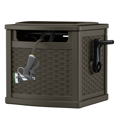Emery Jensen portable hose reel Hideaway 150' for garden watering, compact and easy to transport with a durable design.