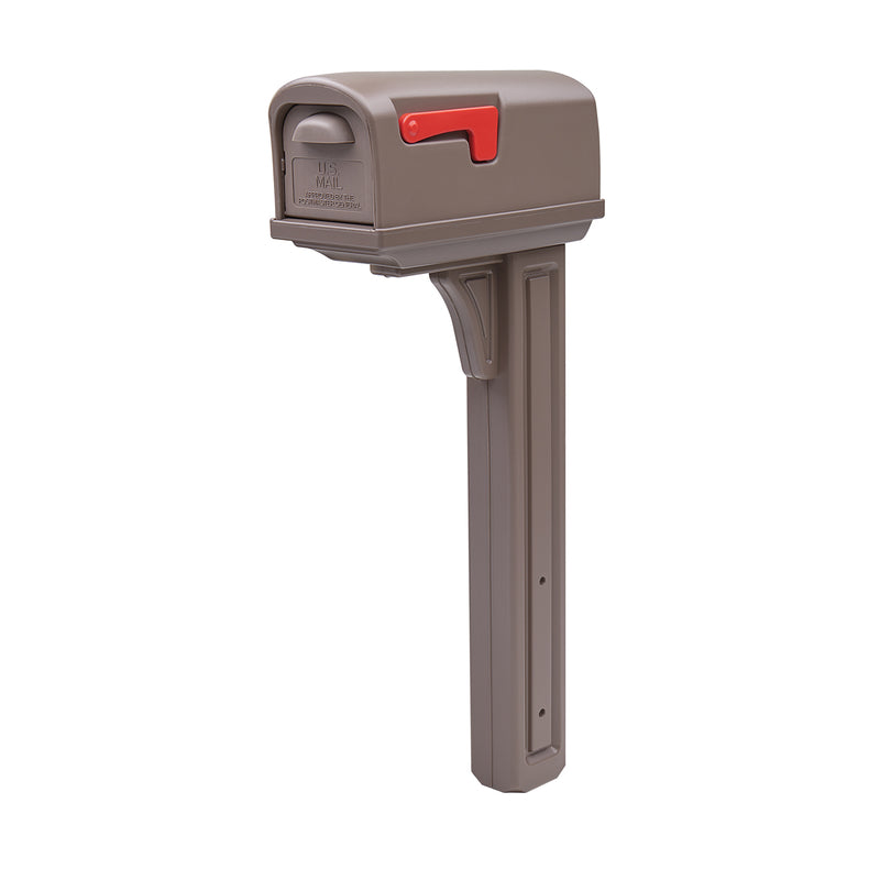Post-mounted mailbox by Emery Jensen, Classic Combo MO style with traditional design and durable metal construction.