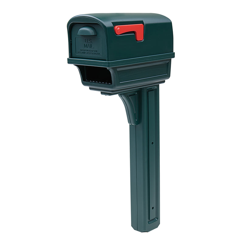 Green Emery Jensen Gentry Combo post-mounted mailbox with a classic design and sturdy metal construction.