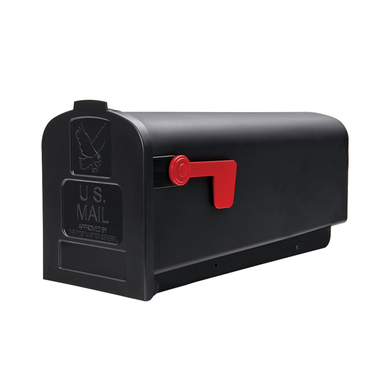 Black poly mailbox from Emery Jensen, post-mounted, #1 size with a modern design for outdoor residential use.