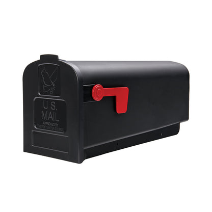 Black poly mailbox from Emery Jensen, post-mounted, #1 size with a modern design for outdoor residential use.