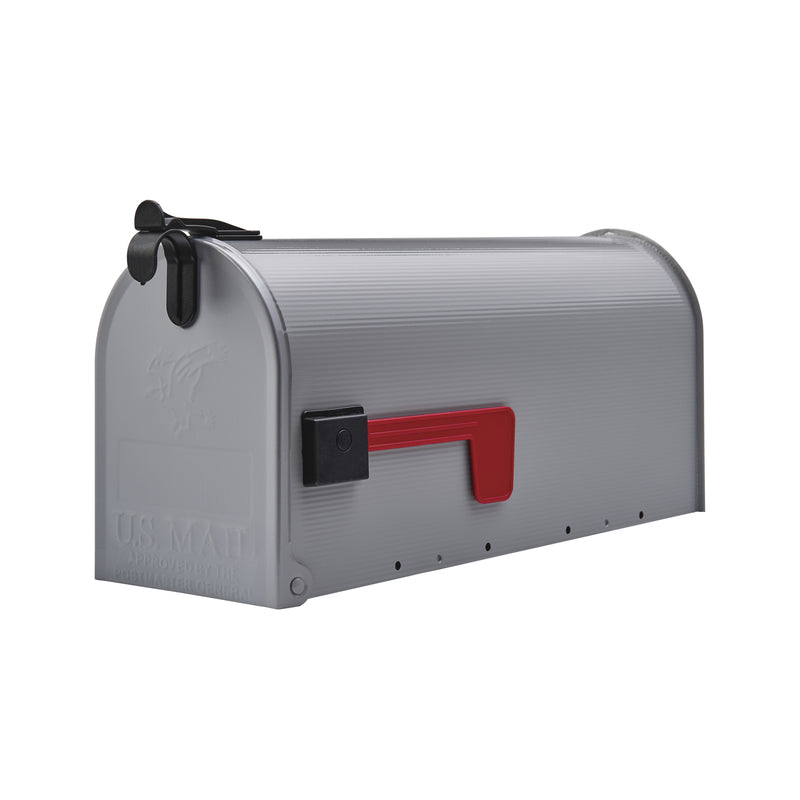 Gray Emery Jensen rural post-mounted mailbox with a classic design, suitable for outdoor residential use.
