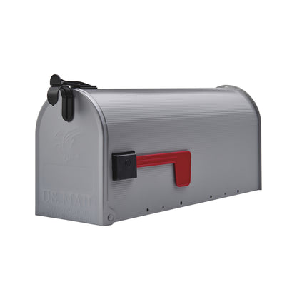 Gray Emery Jensen rural post-mounted mailbox with a classic design, suitable for outdoor residential use.