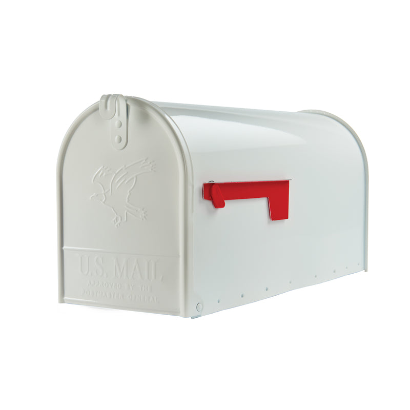 Rural T2ELITE WH post-mounted mailbox by Emery Jensen, shown in a natural outdoor setting with a white weather-resistant finish.