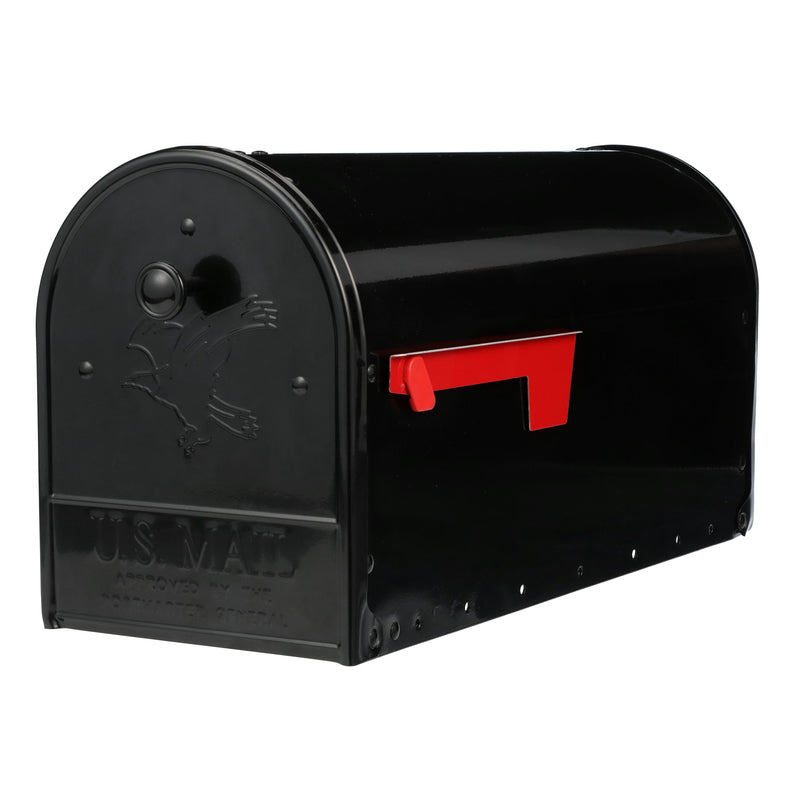 Emery Jensen Outback double door post-mounted mailbox with durable metal construction and black finish.