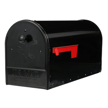 Emery Jensen Outback double door post-mounted mailbox with durable metal construction and black finish.