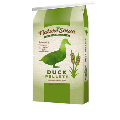 Feedy pellets for ducks in a 40lb bag, poultry feed by Emery Jensen, showing the pellet texture and packaging.