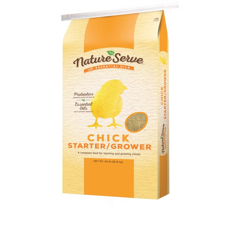 Emery Jensen poultry feed Grwr/strtr FD CHCKNS 40# bag with chicken illustrations on the packaging.